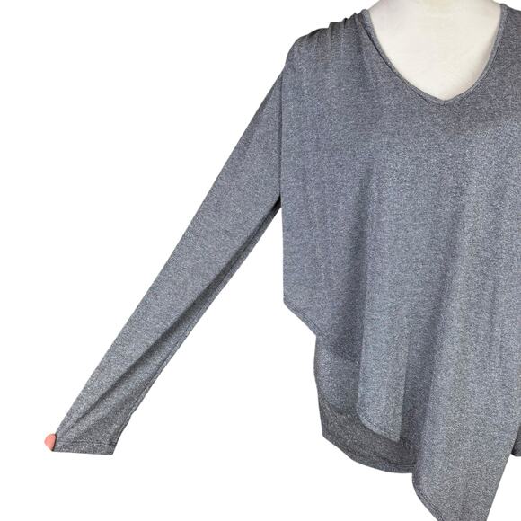 Lola & Sophie Gray Thin Knit Silver Metallic Long Sleeve Asymmetrical Fitted Top - Picture 9 of 12